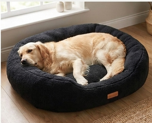 Black fleece oval - oval, bed